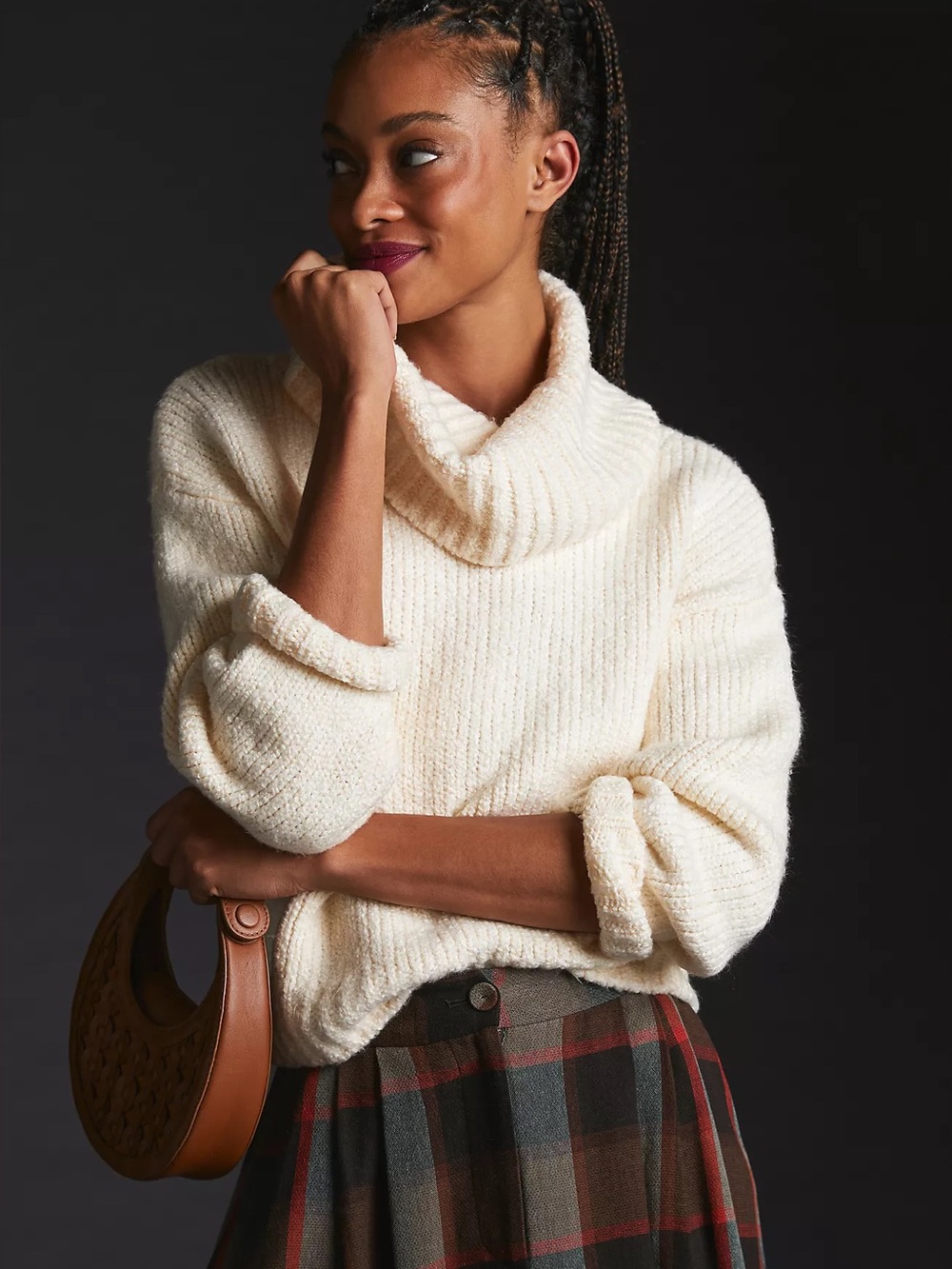 Pilcro Cream Chunky Knit Cowl Neck Cropped Sweater Large